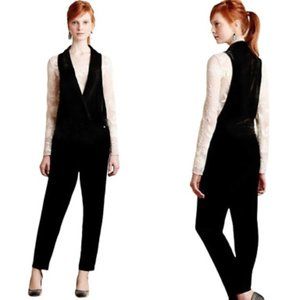 Harlyn Anthropologie Black Silk Velvet Tuxedo Jump / S